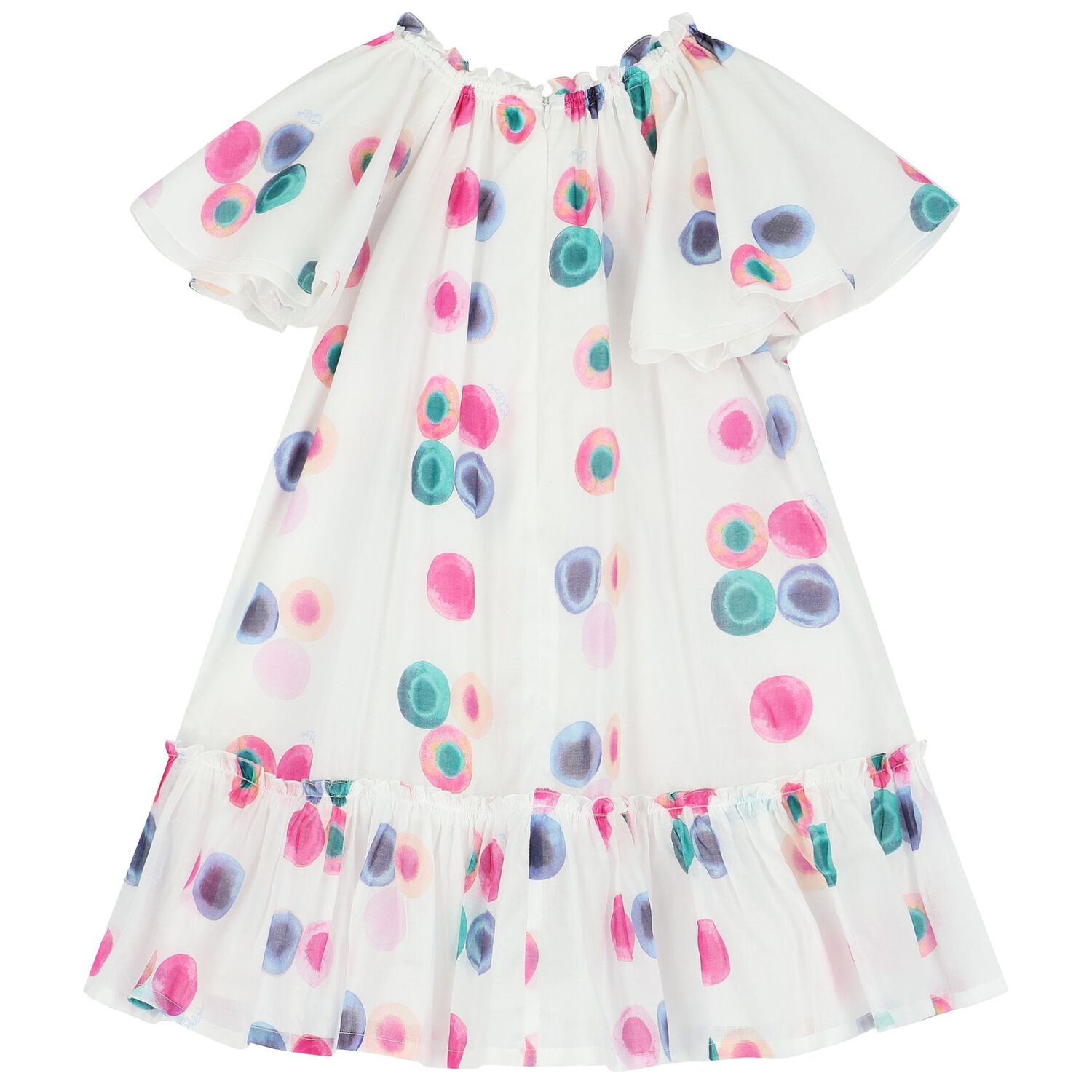 Girls White Ruffled Dress, 1, hi-res