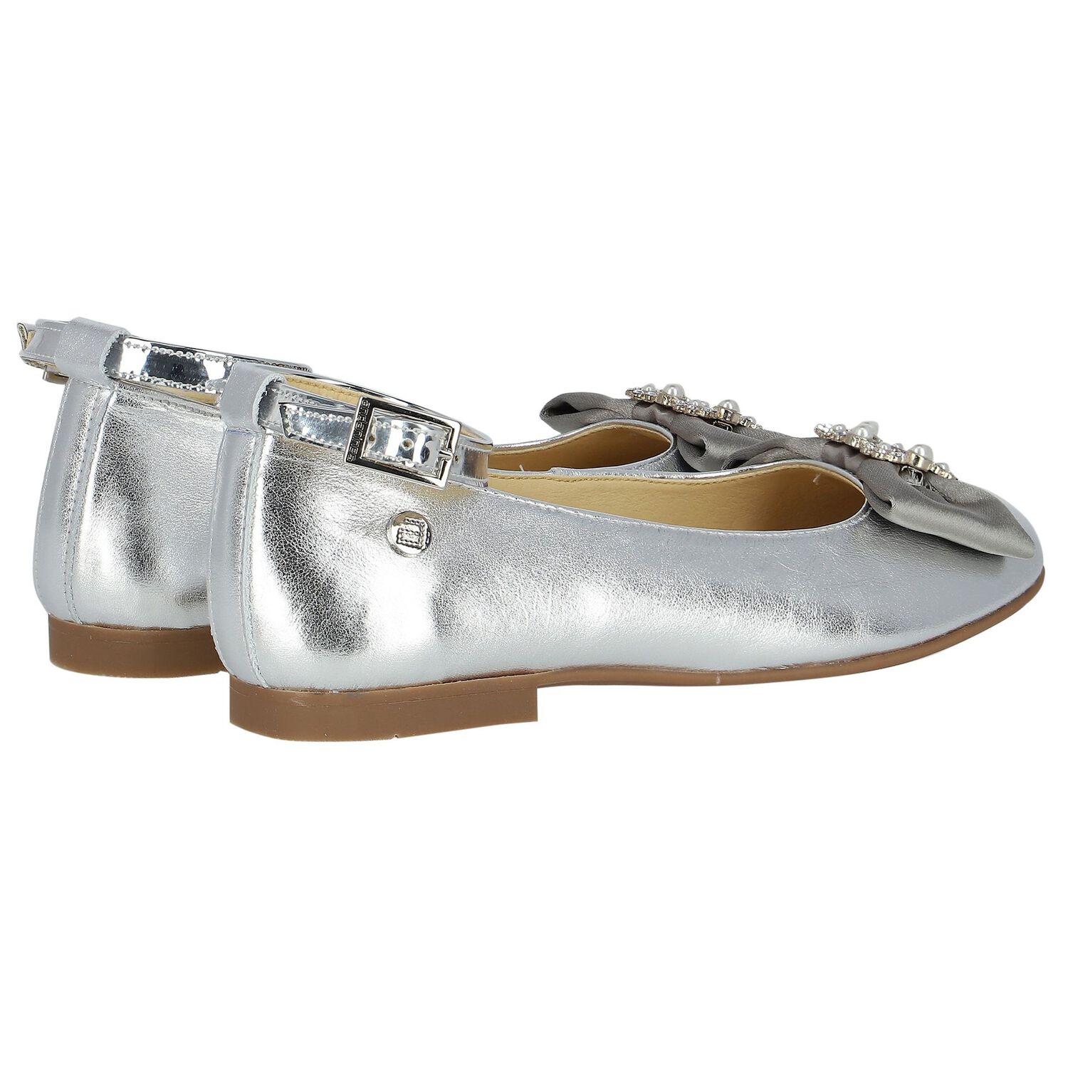 Girls Silver Ballerina Bow Shoes, 1, hi-res image number null
