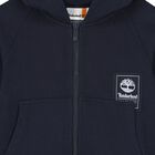 Boys Navy Blue Logo Hooded Zip Up Top, 1, hi-res