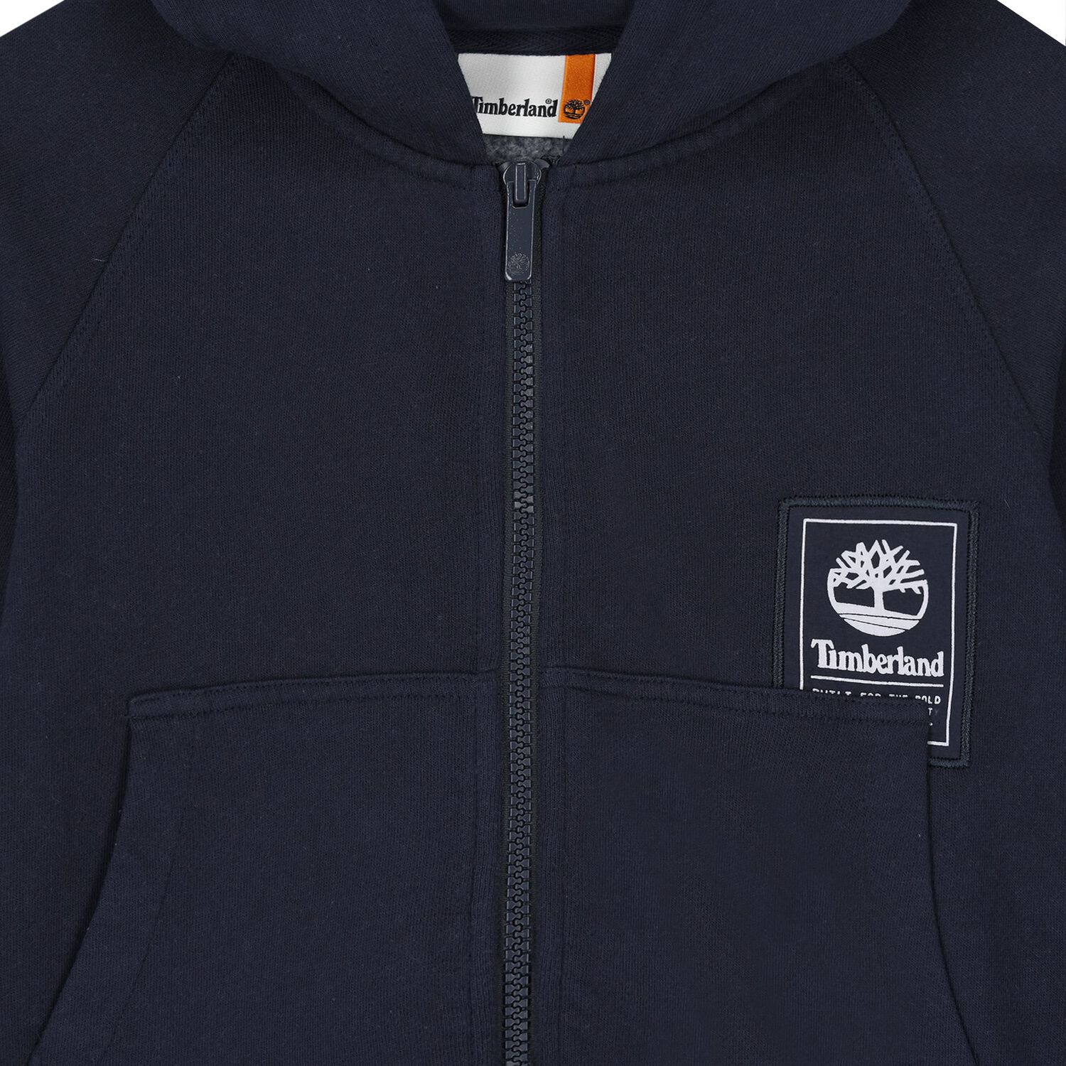 Boys Navy Blue Logo Hooded Zip Up Top, 1, hi-res