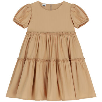 Girls Beige Tiered Dress
