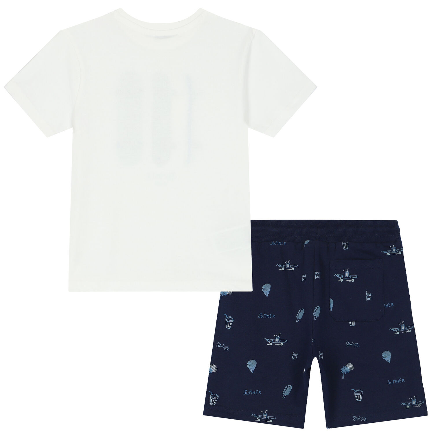 Boys Ivory & Navy Skateboard Shorts Set, 1, hi-res