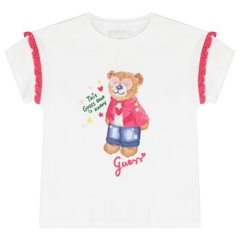 Girls White Teddy Bear T-Shirt