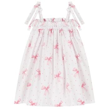 Girls White & Pink Bow Beach Dress
