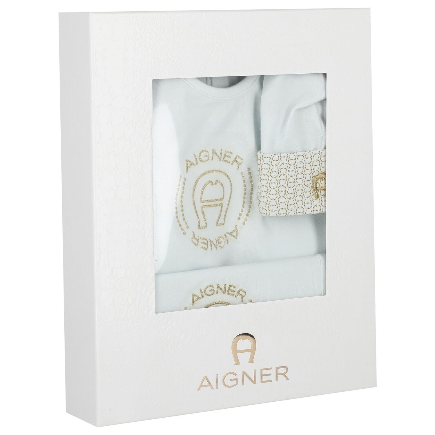 Baby Boys Blue Logo Babygrow Hat & Bib Gift Set, 1, hi-res