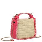 Girls Beige & Pink Straw Handbag, 1, hi-res
