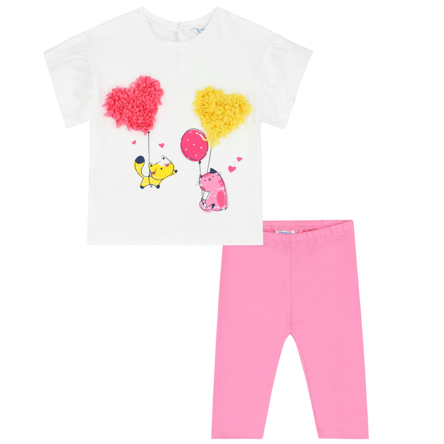 Younger Girls White & Pink Leggings Set, 1, hi-res