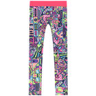 Girls Blue & Neon Pink Leggings, 1, hi-res