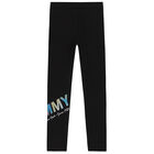 Girls Black Logo Leggings, 1, hi-res