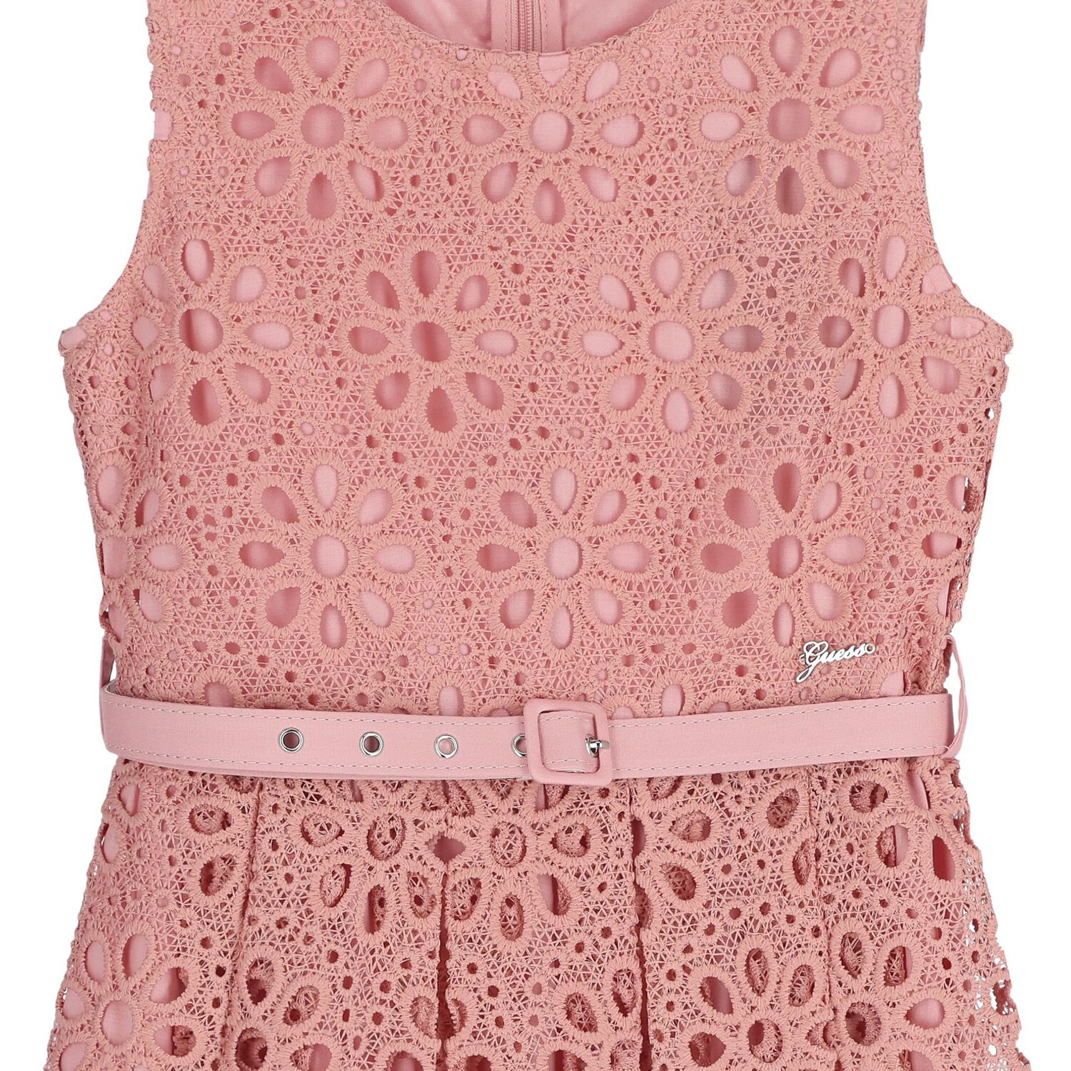 Girls Pink Floral Lace Dress, 1, hi-res