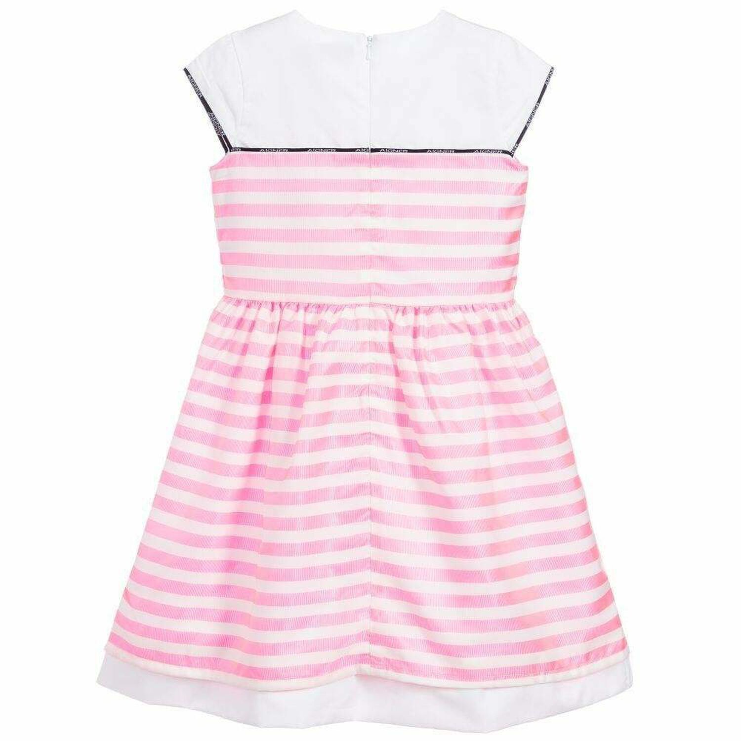 Girls Pink & White Striped Dress, 1, hi-res