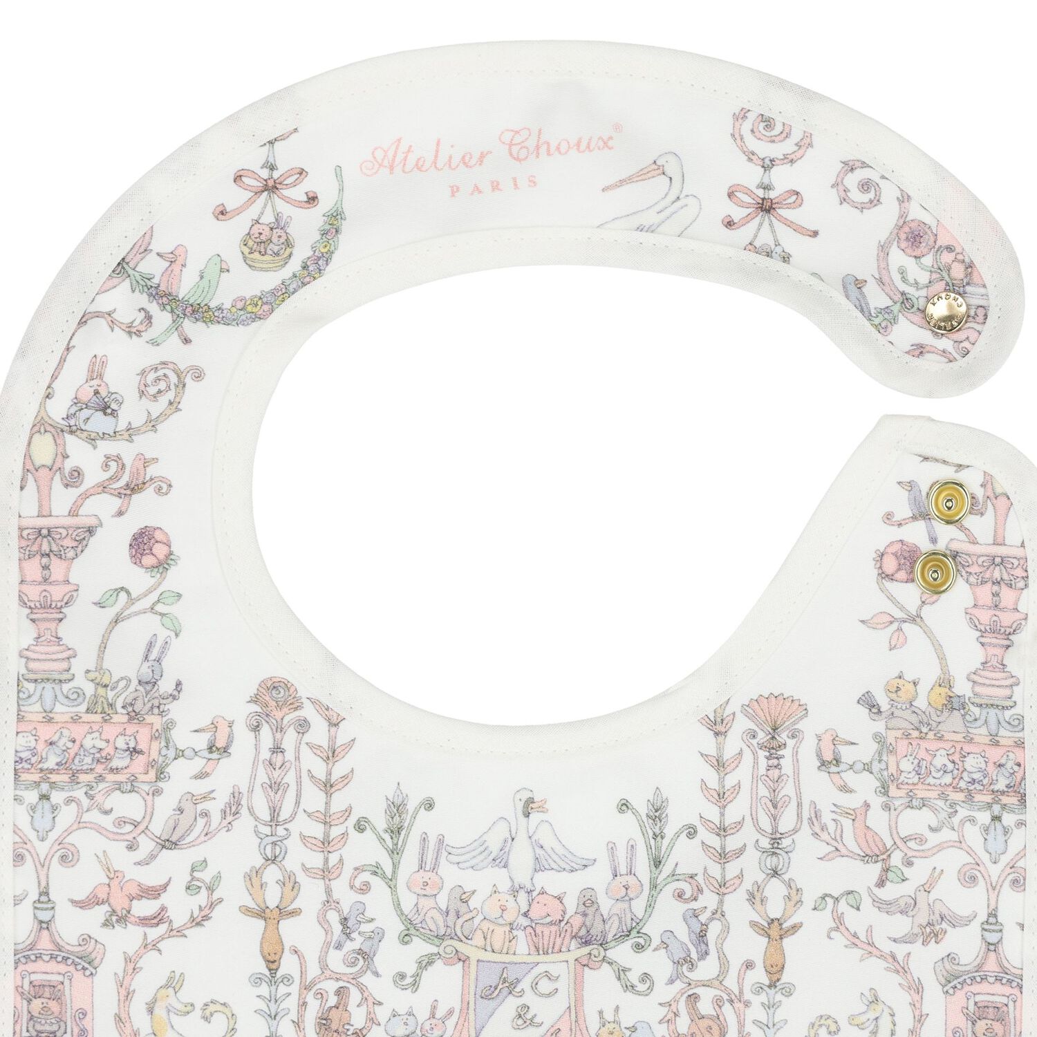 Baby Girls Ivory & Pink Toile de Jouy Bib, 2, hi-res