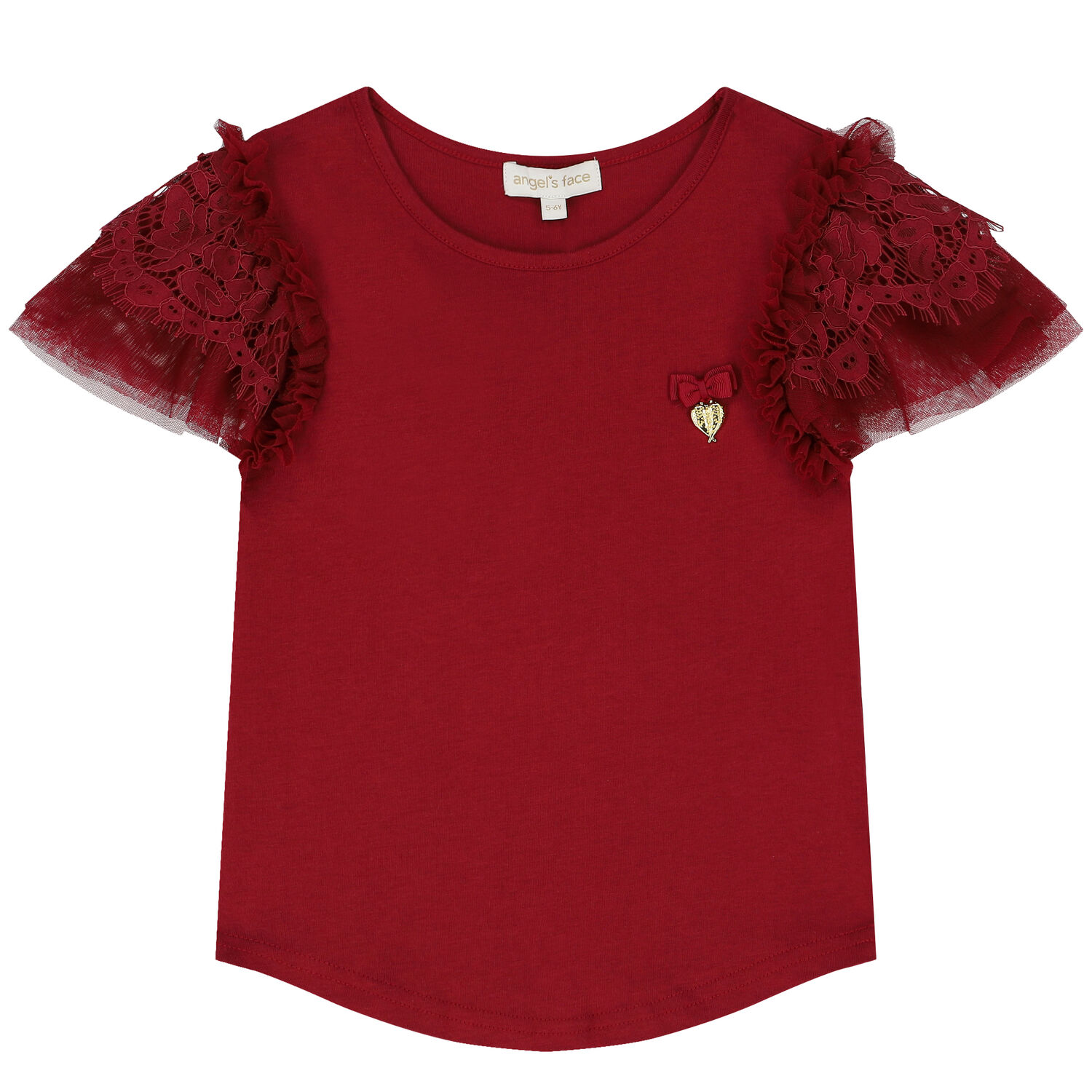 Girls Red Lace Top, 3, hi-res