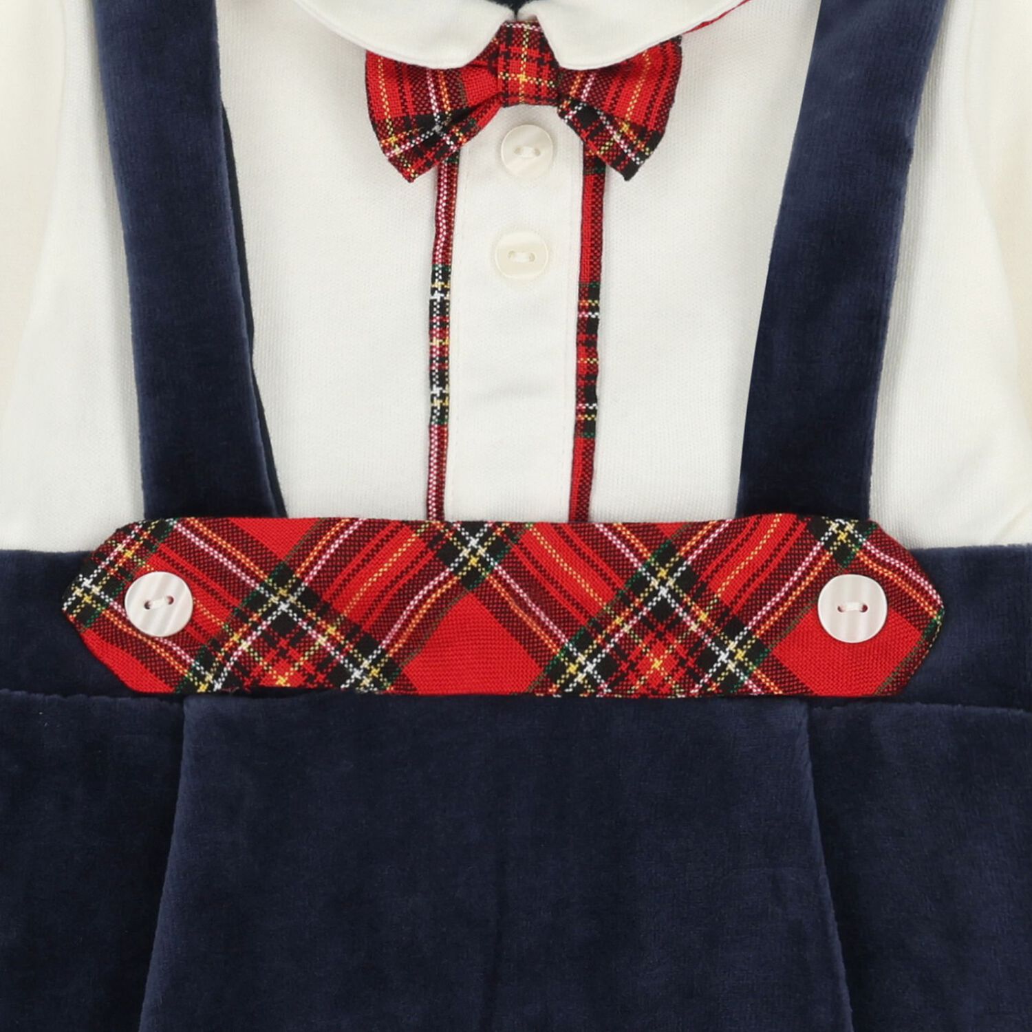 Baby Boys Ivory & Navy Blue Velour Babygrow, 1, hi-res