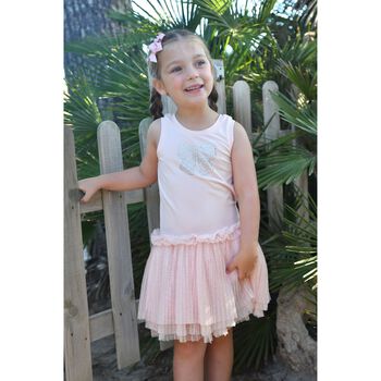 Girls Pink & Pleated Tulle Dress