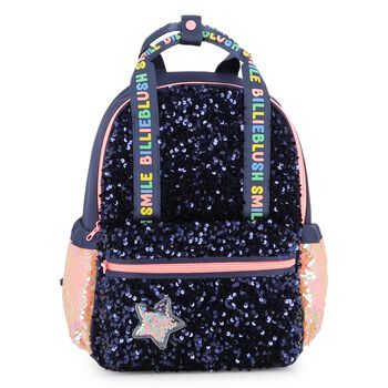 Girls Navy Blue Sequin Logo Backpack