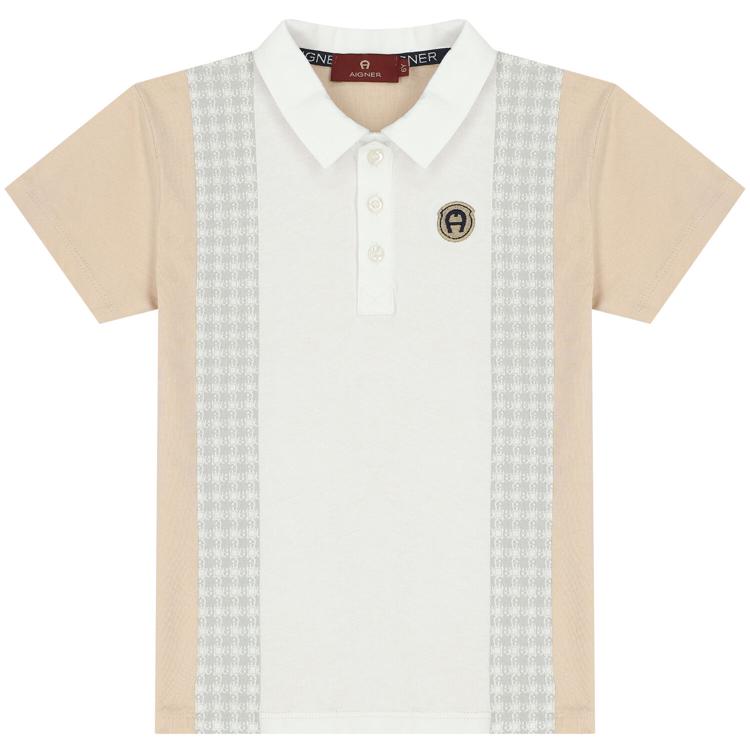 Boys White & Beige Logo Polo Shirt, 1, hi-res