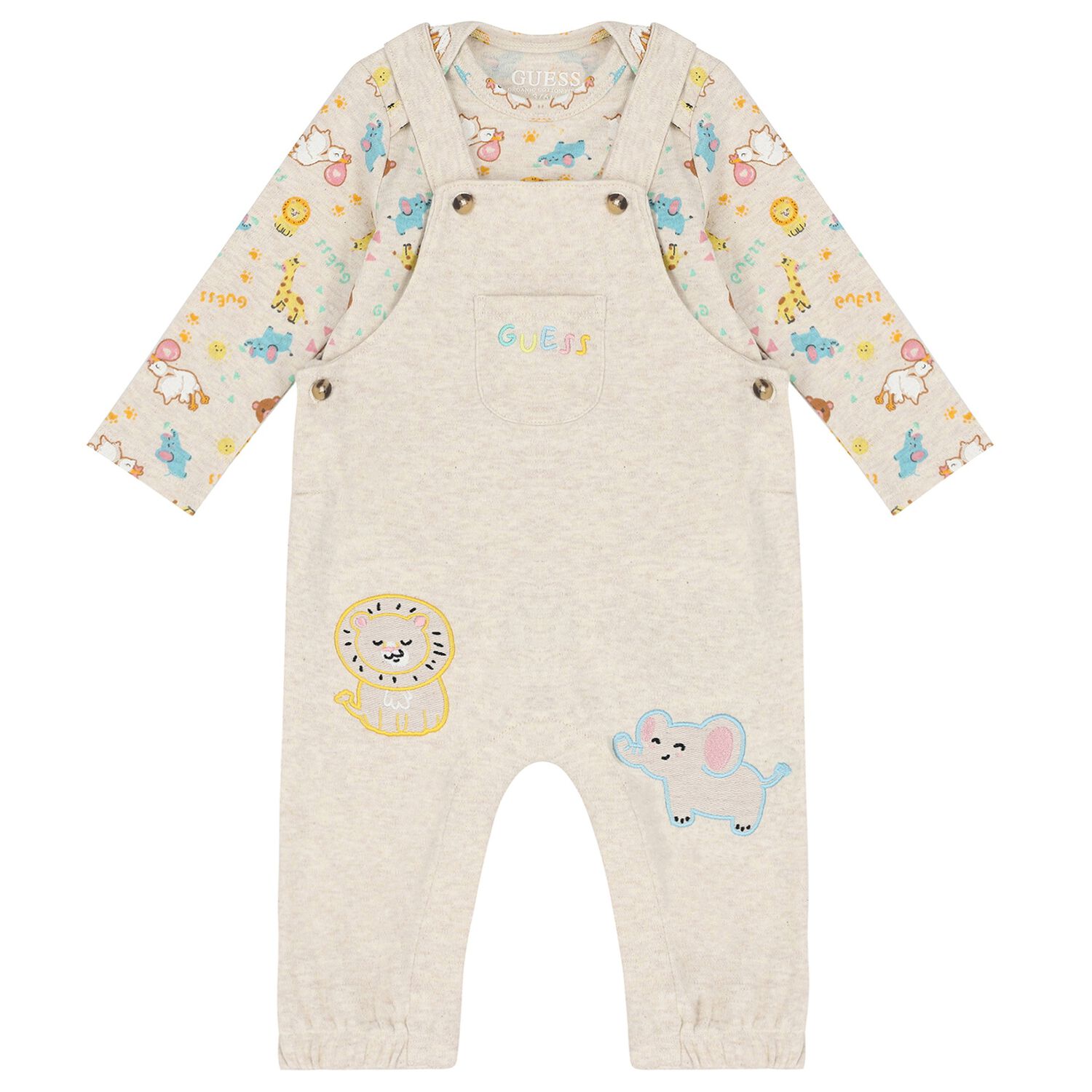 Baby Girls Beige Logo Dungaree Set, 1, hi-res