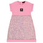 Girls Pink Sequins Logo Dress, 1, hi-res