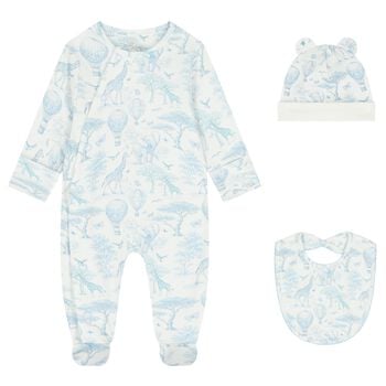 Baby Boys White & Blue Africa Babygrow Gift Set