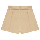 Girls Beige Logo Shorts, 1, hi-res