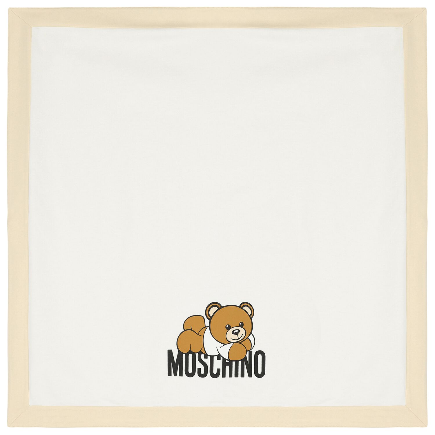 Beige & White Teddy Bear Logo Baby Blanket, 1, hi-res