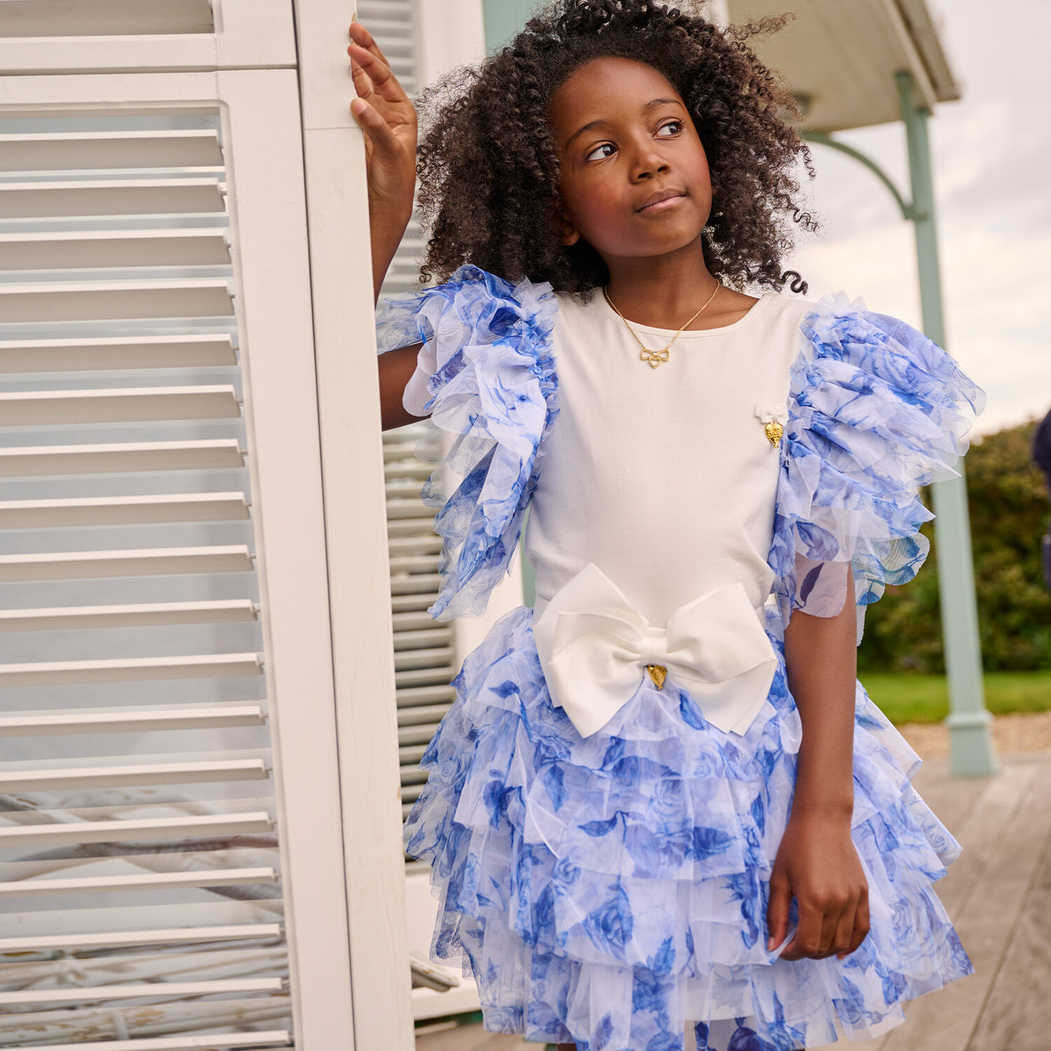 Girls White & Blue Tulle Top, 1, hi-res