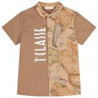 Boys Beige Geo Map Logo Shorts Set, 1, hi-res