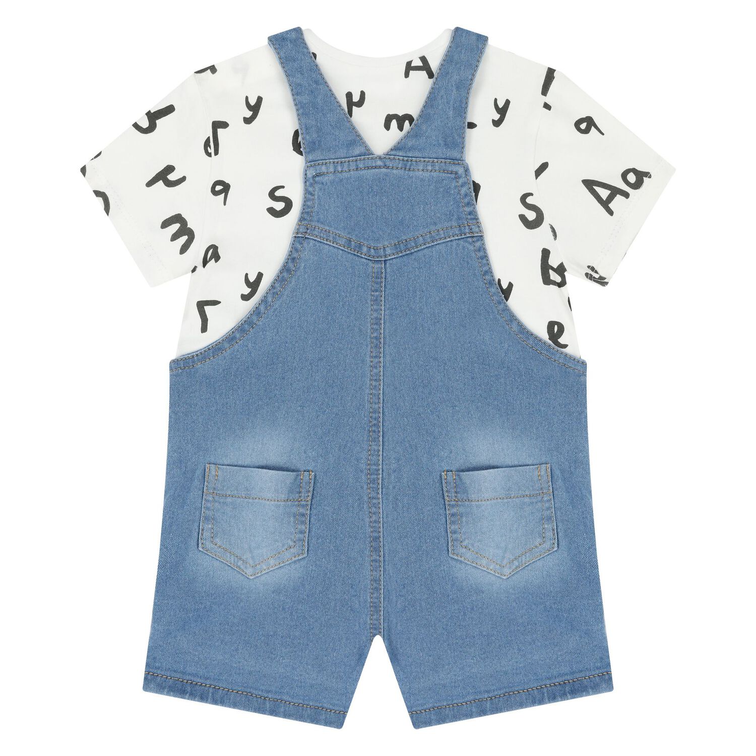 Baby Boys Blue Denim Dungaree Set, 2, hi-res