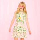 Girls White & Green Embroidered Floral Dress, 1, hi-res