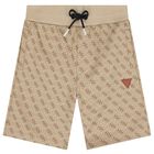 Boys Beige Logo Shorts, 1, hi-res