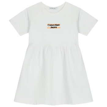 Girls White Logo Dress