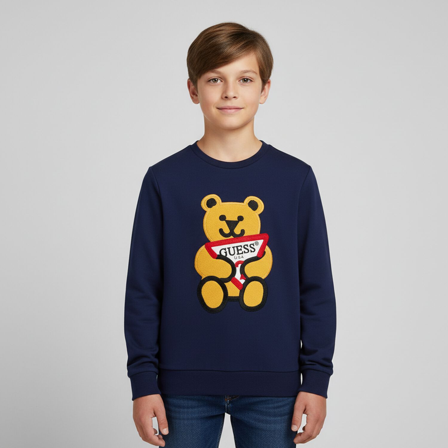 Boys Navy Teddy Logo Sweatshirt, 1, hi-res