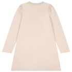 Girls Beige Embellished Logo Dress, 1, hi-res