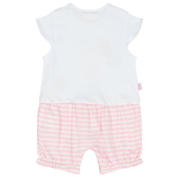 Baby Girls White & Pink Striped Romper