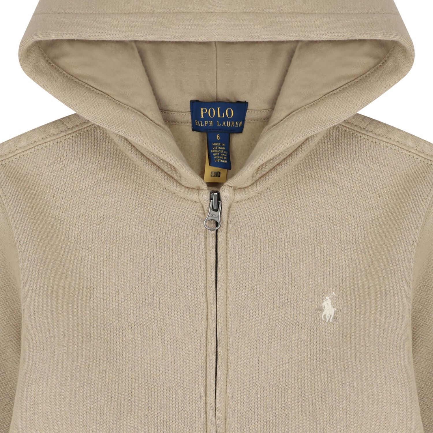 Boys Beige Logo Zip Up Hooded Top, 1, hi-res
