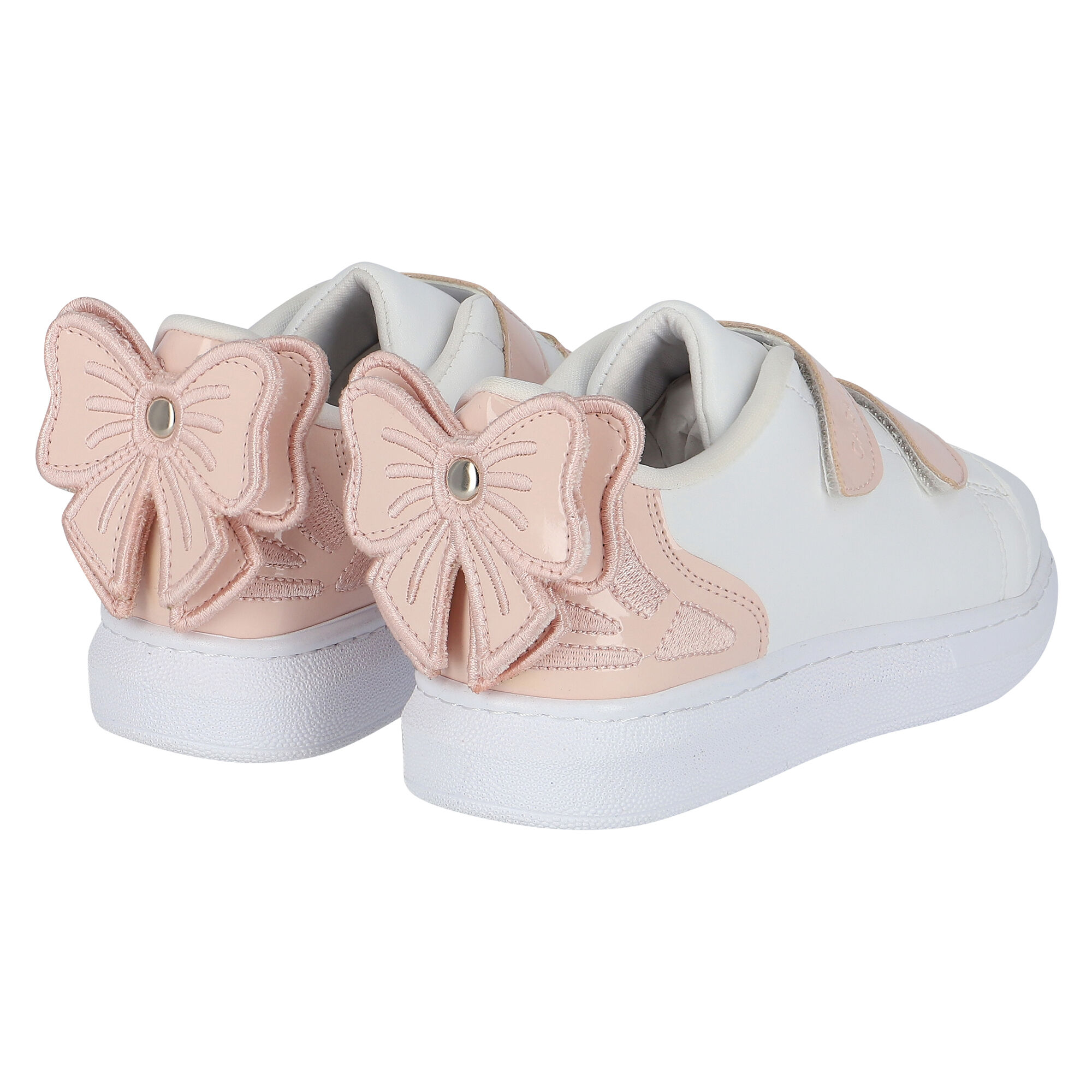Girls White Pink Bow Trainers
