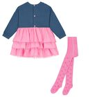 Girls Blue & Pink Flower Dress Set, 1, hi-res
