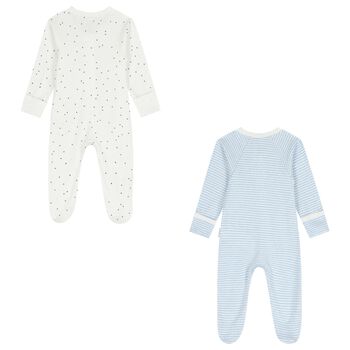 Baby Boys White & Blue Babygrows ( 2 Pack )