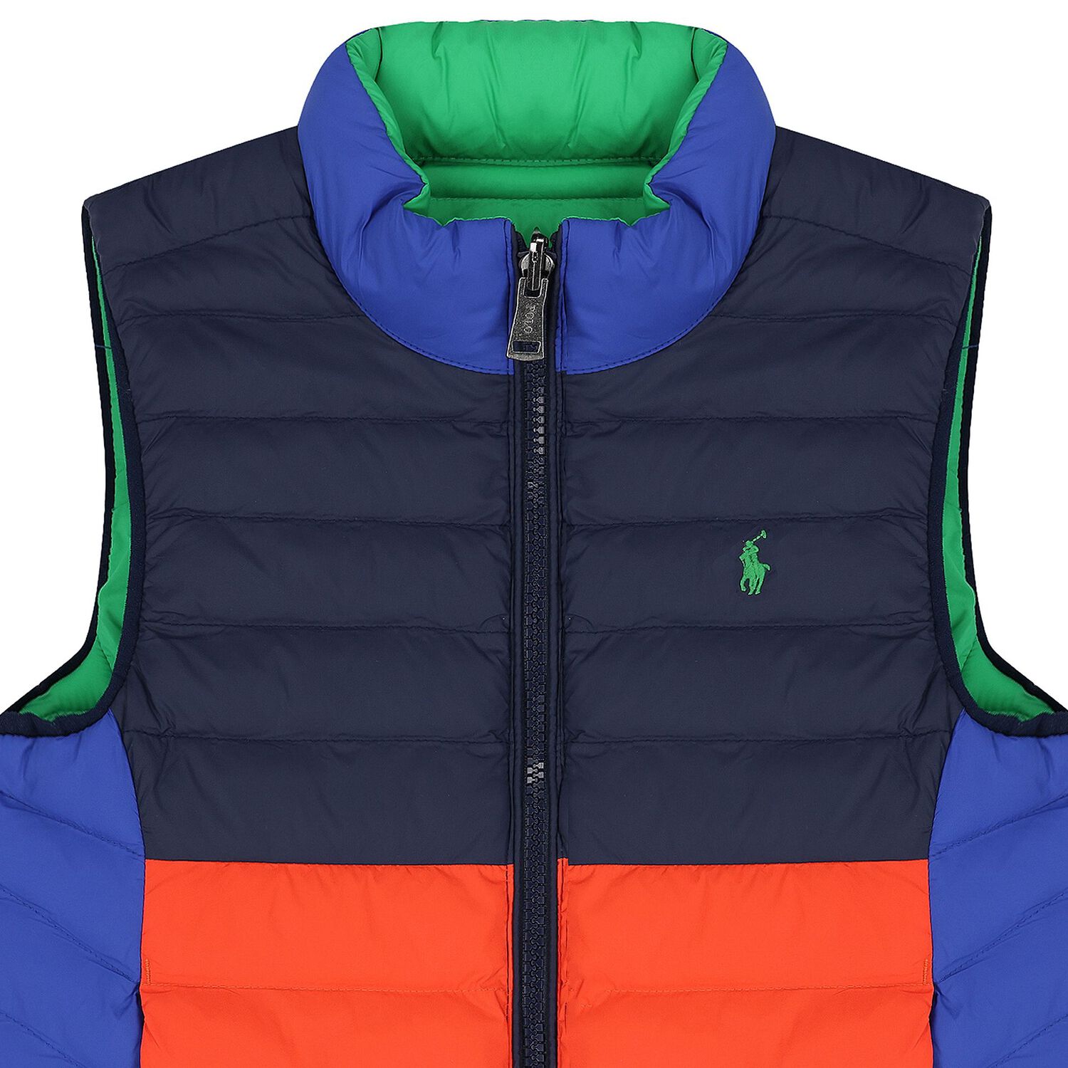 Boys Orange, Navy & Green Reversible Gilet, 1, hi-res image number null