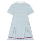 Girls Blue & Ivory Striped Logo Polo Dress, 1, hi-res