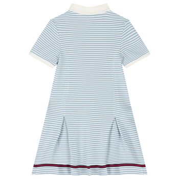 Girls Blue & Ivory Striped Logo Polo Dress