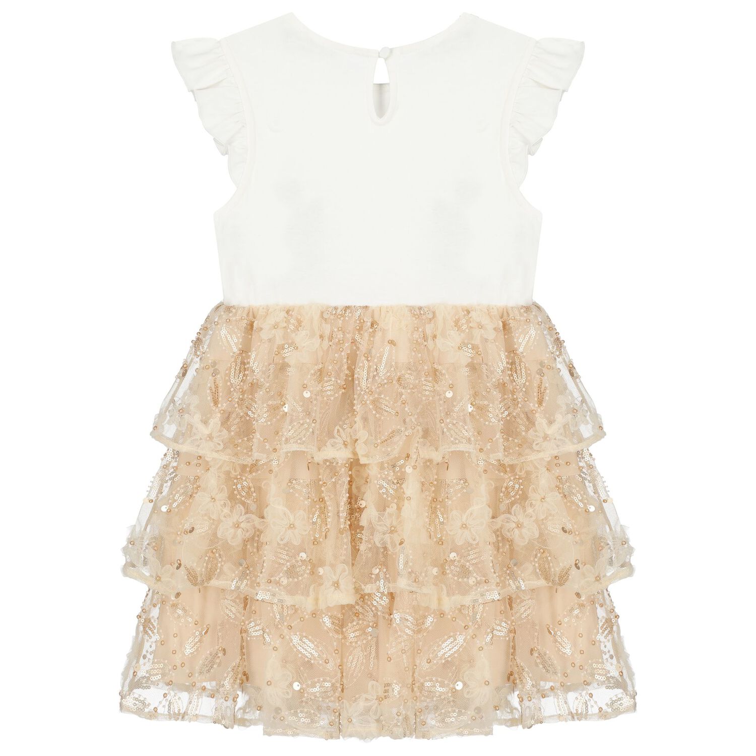 Girls Ivory & Beige Sequin Tulle Dress, 1, hi-res image number null