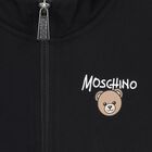 Black Teddy Bear Logo Hooded Zip Up Top, 1, hi-res