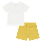Younger Boys Yellow Cotton Jungle Shorts Set, 1, hi-res