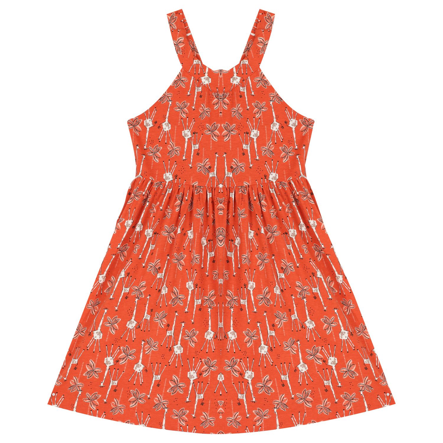 Girls Orange Giraffe Print Criss Cross Dress, 1, hi-res