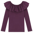 Girls Purple Ruffle Long Sleeve Top, 1, hi-res