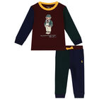 Baby Boys Burgundy, Green & Navy Blue Polo Bear Tracksuit, 1, hi-res