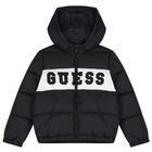 Boys Black Logo Padded Puffer Jacket, 1, hi-res