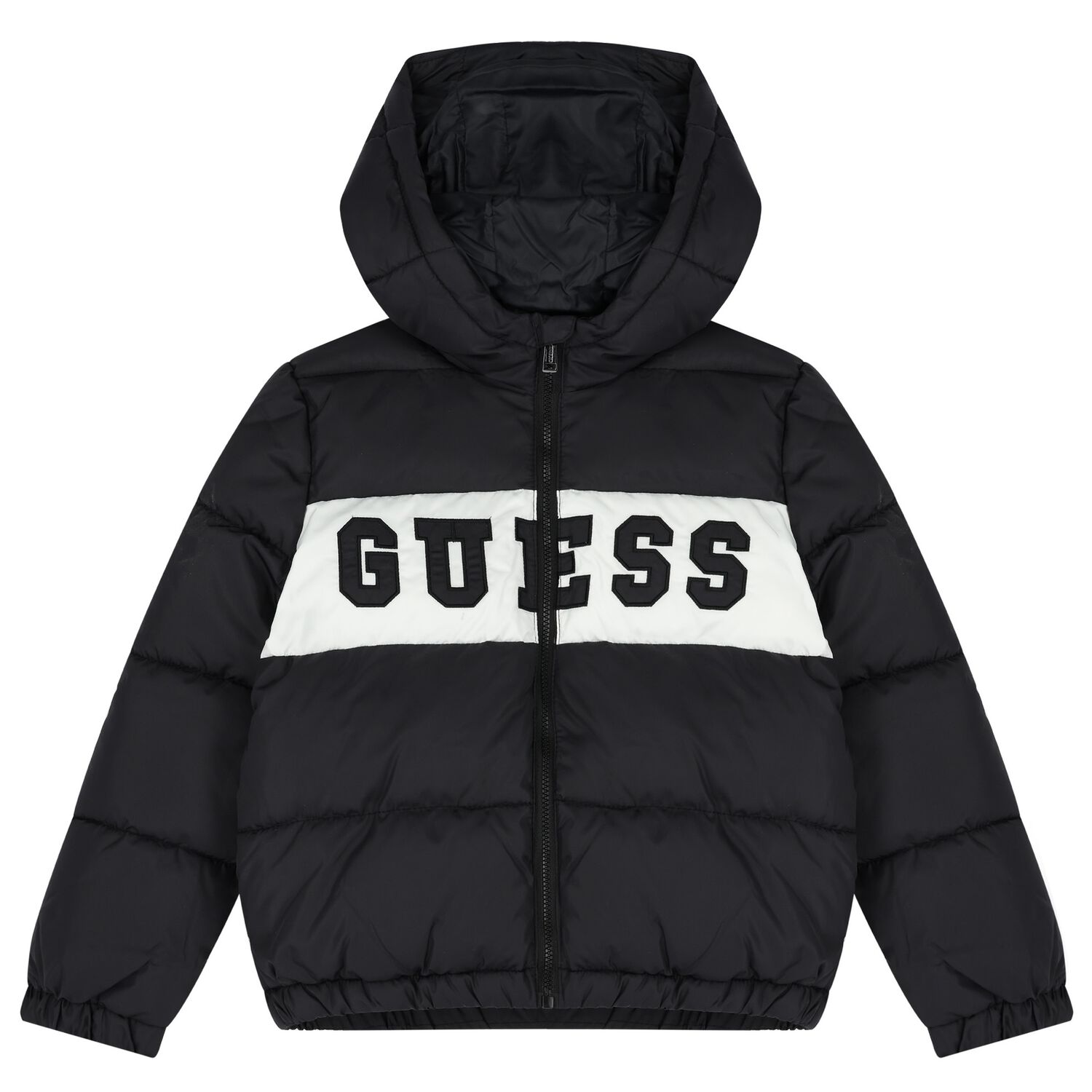 Boys Black Logo Padded Puffer Jacket, 1, hi-res image number null